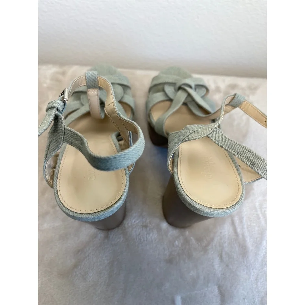Charlotte Russe Denim Platform Sandals Light Wash Blue Strappy Block Heel Size 9